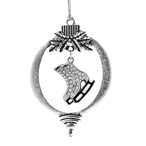 Inspired Silver - 1.0 Carat Ice Skates Charm Ornament - Silver Customized Charm Holiday Ornaments with Cubic Zirconia Jewelry