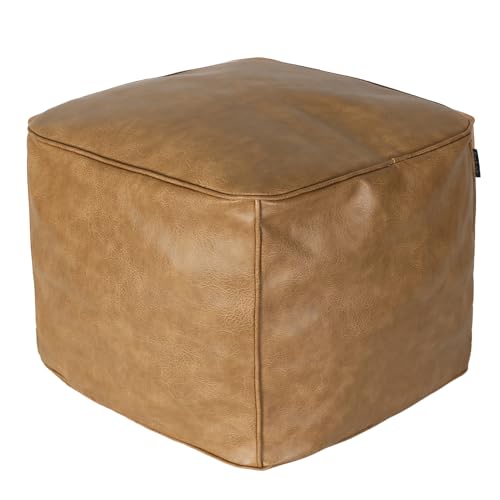 ROTOT Square Pouf Ottoman Cover, Cube Bean Bag Chair, Decorative Footrest, Casual Footstool, Storage Solution for Bedroom Living Room (Amaretto)