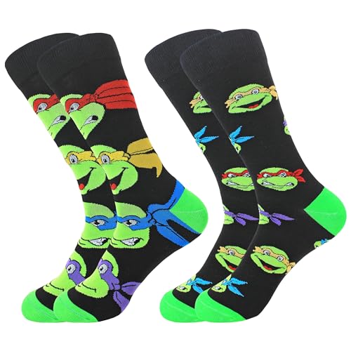 Bycikool Unisex Crazy Turtles Socks Cartoon Funny Cool Novelty Crew Dress Socks 2 Pack Size 9-12