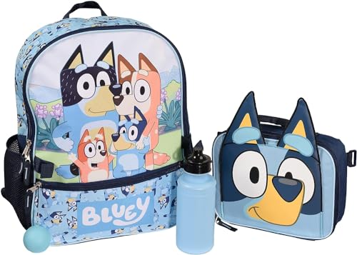 AI ACCESSORY INNOVATIONS Bluey 4 Piece Backpack Set for Pre-School Girls & Boys, Kids 16' School Bag