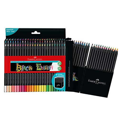 Faber-Castell Black Edition Colored Pencils - 50 Count, Black Wood and Super Soft Core Lead, Color Pencil Set for Artists, Art Supplies for Teens, Adults, Beginners, and Kids