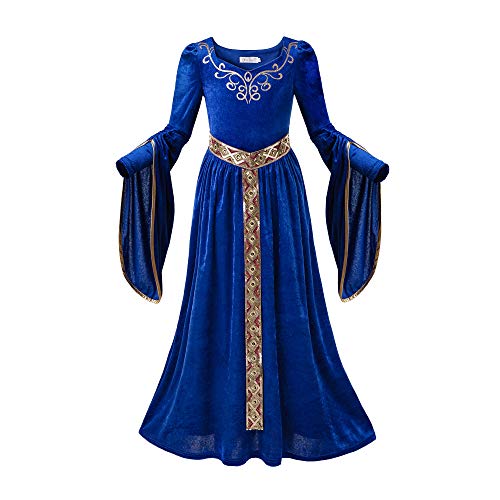 Pettigirl Girls Renaissance Queen Blue Dress Up Cosplay Royalty Medieval Princess Fancy Costume