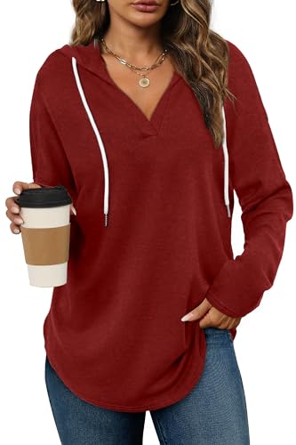 Ugly Christmas Sweatshirts for Women V Neck Long Shirts Casual Winter Red Sweater XL