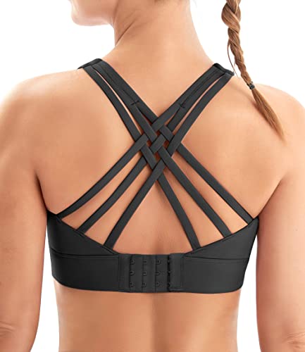 IUGA Sports Bras for Women High Support Large Bust High Impact Womens Sports Bras Strappy Padded Sports Bra Black