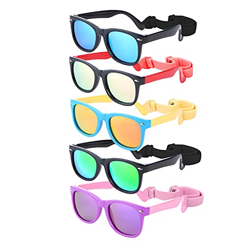 azuza 5 Pack Kids Sunglasses Silicon Unbreakable Polarized UV Protected Sports toddler Sunglasses for Kids Boys and Girls
