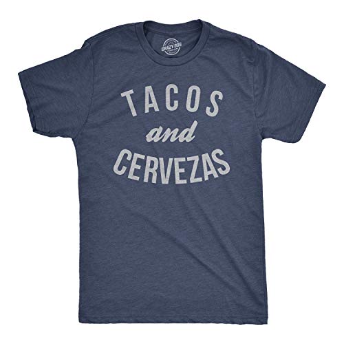 Mens Tacos and Cervezas Tee Taco Tuesday Cinco De Mayo Foodie Funny Drinking T Shirt for Vacation Beach Week Apparel Humor Graphic Novelty Top Taco Attire Lets Taco Bout It Heather Navy XL