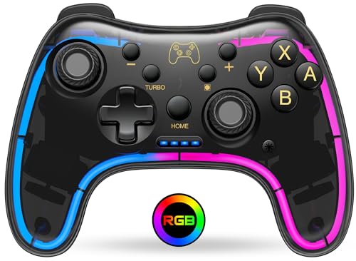 Switch Controller Compatible with Switch/Lite/OLED Controller, Switch Pro Controller With RGB Breathing LED, Switch Controllers Remote Supports Multi-Platform&App with Turbo, Wake-up Function