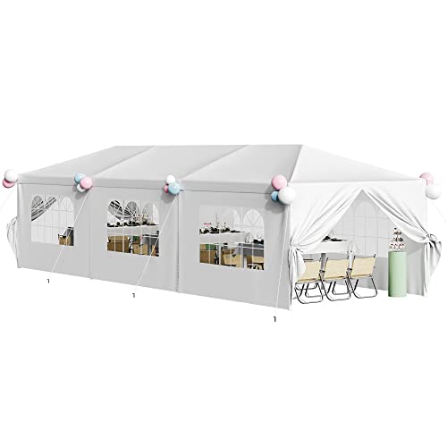 Flamaker Party Tent 10'x30' Outdoor Wedding Canopy Tents for Parties with Removable Sidewalls Heavy Duty Event Booths Waterproof Gazebo Shelter (White)