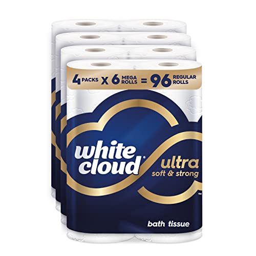 White Cloud Ultra Soft & Strong Toilet Paper, 4 packs of 6 Mega Rolls = 96 Regular Rolls