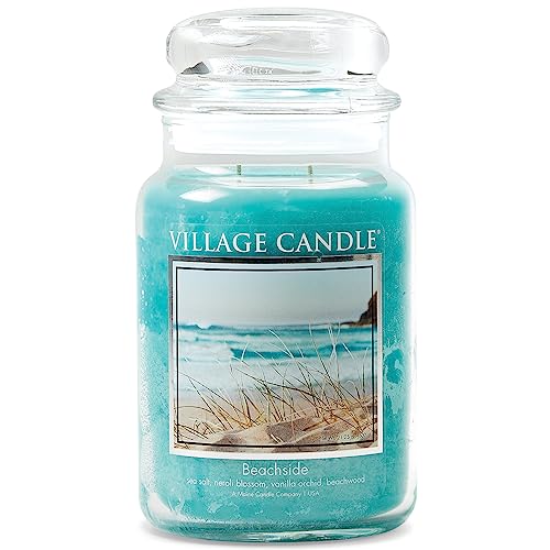 Village Candle Beachside Large Glass Apothecary Jar Scented Candle, 21.25 oz, Light Blue