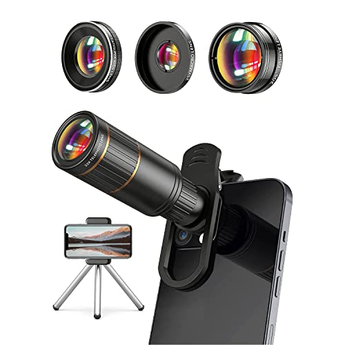 Phone Camera Lens Kit 4 in 1, COSULAN Attachment Lens for SmartPhone, 22X Telephoto Lens, 205° Fisheye Lens, 4K HD 0.67X Wide Angle Lens, 25X Macro Lens, Compatible with all iPhones and Android Phones
