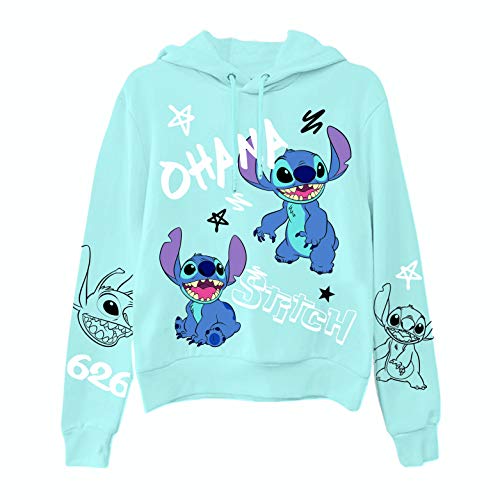 Disney Ladies Lilo and Stitch Sweatshirt - Ladies Classic Lilo and Stitch Hoodie Sweatshirt (Sky Blue Hoodie, Large)