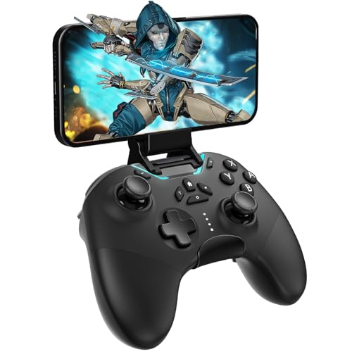 Bluetooth Controller for Switch/PC/iPhone/Android/Apple Arcade MFi Games/TV/Steam, Pro Wireless Game Controller Remote Gamepad with Phone Clip with Lock Speed/6-Axis Gyro/Dual Motors/Turbo/Switch Key