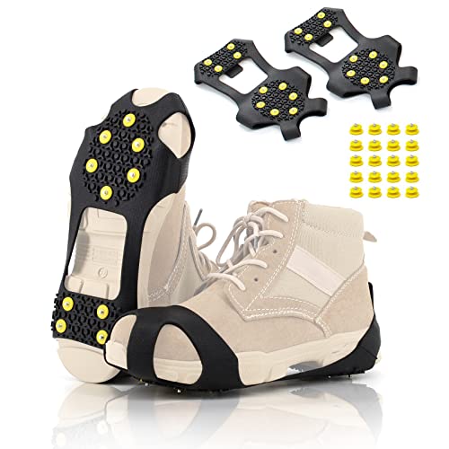 Xproutdoor Ice Cleats Snow Grips, Non-Slip Traction Crampons 10 Steel Studs with Extra 20 Replacement Studs, for Shoes/Boots, Snow Ice Walking, Small