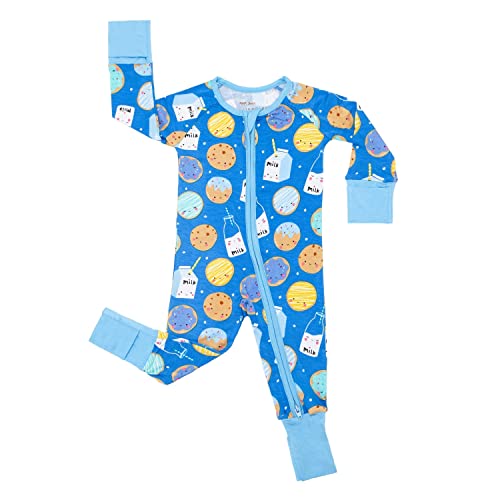 Little Sleepies Zippy Baby & Toddler Pajamas - Bamboo Viscose Sleeper for Boys and Girls, Newborn Sleeper w/ 2-Way Zipper w/Mitten Cuffs, Made From Viscose from Bamboo, Blue Cookies & Milk, 6-12M