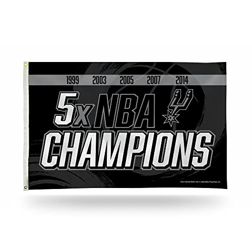 Rico Industries NBA San Antonio Spurs 5X Basketball Champions 3-Foot by 5-Foot Single Sided Banner Flag with Grommets