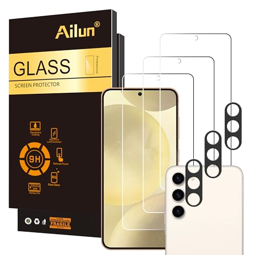 Ailun Glass Screen Protector for Galaxy S24 3 Pack + 3 Pack Camera Lens Tempered Glass Fingerprint Unlock Compatible 0.25mm Anti-Scratch Case Friendly Clear - HD