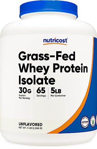Nutricost Grass-Fed Whey Protein Isolate (Unflavored) 5LBS - rBGH Free, Non-GMO & Gluten Free