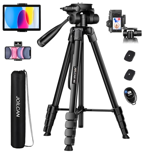 JOILCAN Camera Tripod, 68' Tablet Tripod Stand for Phone Cameras, Travel Tripod Compatible with iPad iPhone DSLR SLR Projector, Cell Phone Tripod Stand with Remote/Travel Bag / 2 in 1 Mount