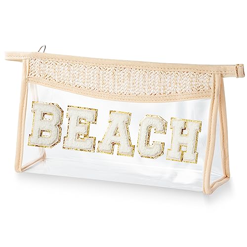 Boho Patch BEACH Cosmetic Bag Transparent PVC Travel Toiletry Bag Travel MakeUp Pouch Daily Use Purse Waterproof Travel Organizer Holiday Vacation Gifts for Women Girls