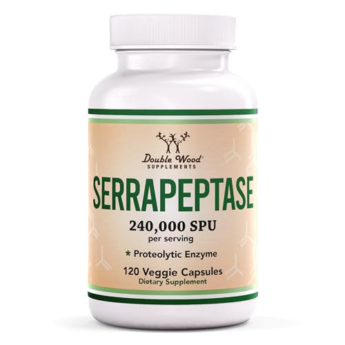 Serrapeptase 240,000 SPU Max Potency (120 Veggie Capsules) Proteolytic Enzyme for Sinus, Respiratory and Joint Health (Encapsulated and Tested in The USA, Gluten Free, Vegetarian Safe) by Double Wood