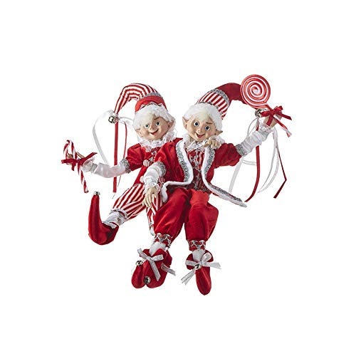 RAZ Imports 2021 Peppermint Parlor 16-inch Posable Elf Figurine, Assortment of 2 Red