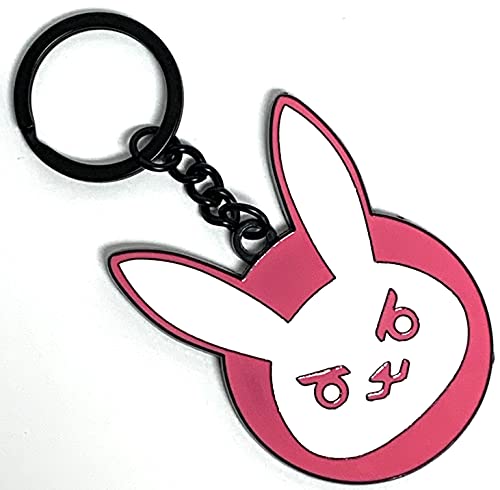 Bioworld Overwatch D.VA Bunny Metal Keychain - High Gloss Enamel Pink & White Key Chain