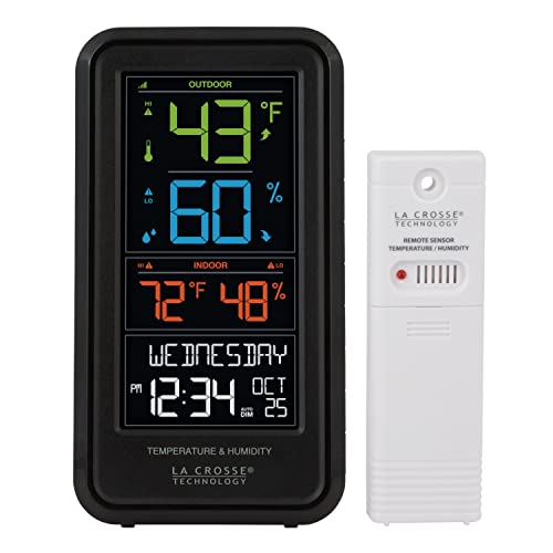 La Crosse Technology Advanced Indoor/Outdoor Temperature & Humidity Monitor with Custom Alerts and Gauge Range of 300 Feet - Calendar Display & Auto-Dim Backlight