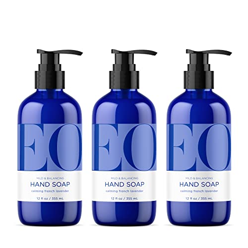 EO Liquid Hand Soap, 12 Ounce (Pack of 3), French Lavender, Organic Plant-Based Gentle Cleanser with Pure Essential Oils