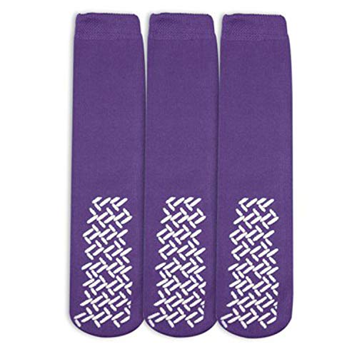 Personal Touch Top of the Line Hospital Non Skid Slipper Socks, Ladies or Men's Colors, 3 Pairs (Purple, X-Large Ankle)