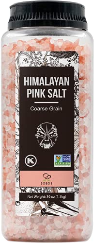 Soeos Himalayan Salt, Coarse Grain, 39Oz (2.4 Pound), Non-GMO Himalayan Pink Salt, Kosher Salt, Sea Salt for Grinder Refill