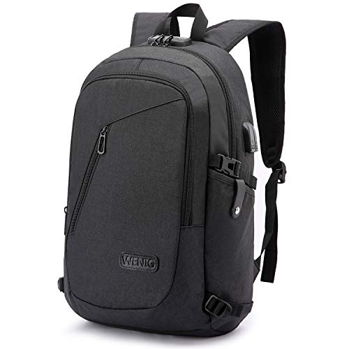 WENIG Anti-Theft Travel Laptop Backpack with USB Charging Port Lock,Water Resistant Slim Work Computer Bag for Men College Bookbags Fits 15.6 Inch Laptop
