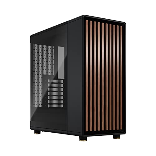 Fractal Design North Charcoal Black Tempered Glass Dark - Genuine Walnut Wood front - Glass side panel - Two 140mm Aspect PWM fans included - Type C USB - ATX Airflow Mid Tower PC Gaming Case