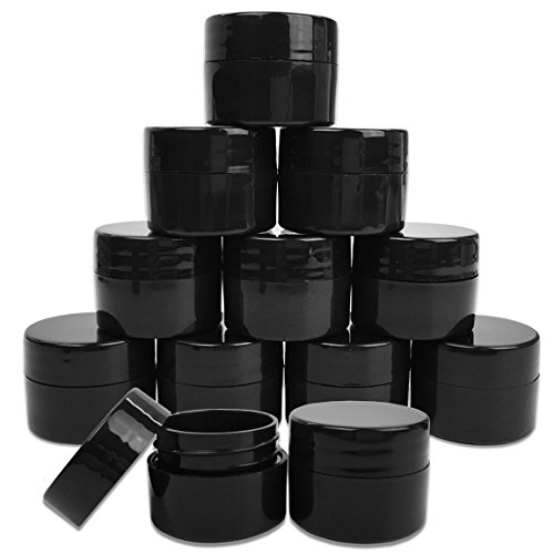 Beauticom 12 Pieces 7G/7ML (0.25oz) Black Sturdy Thick Double Wall Plastic Container Jar with Foam Lined Lid for Lotion, Creams, Toners, Lip Balms, Makeup Samples - BPA Free