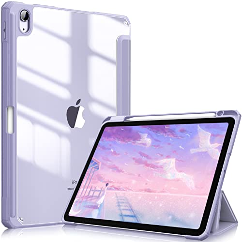 Fintie Hybrid Slim Case for iPad Air 11-inch M2 (2024), iPad Air 5th Generation (2022) / iPad Air 4th Gen (2020) 10.9 Inch -Shockproof Cover with Clear Back Shell & Pencil Holder, Lilac Purple