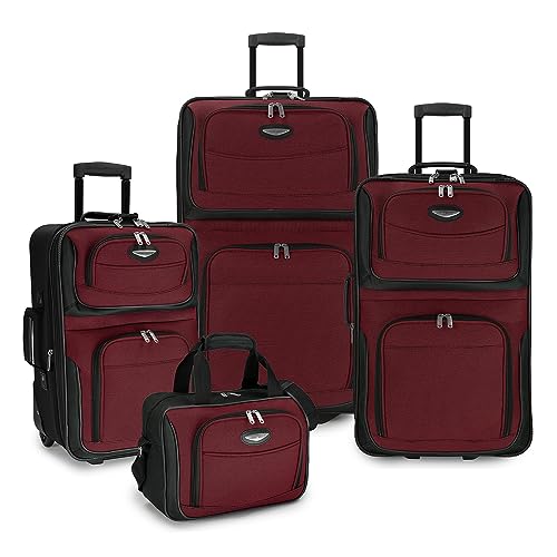 Travel Select Amsterdam Expandable Rolling Upright Luggage, Red, 4-Piece Set