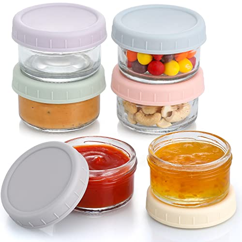 VITEVER [6 Pack] Salad Dressing Container To Go, 2.7 oz Glass Small Condiment with Lids, Dipping Sauce Cups Set, Leakproof Reusable for Lunch Box Work Trip.