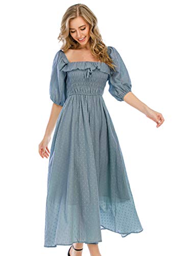R.Vivimos Women Summer Half Sleeve Cotton Ruffled Vintage Elegant Backless A Line Flowy Long Dresses (X-Large, Haze Blue-1)