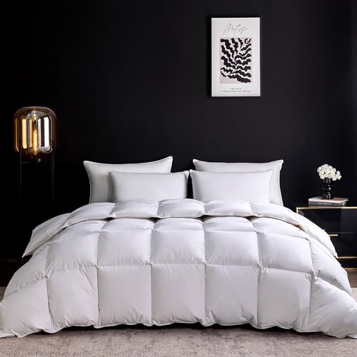 WENERSI Goose Feather Down Comforter King Size,Hotel Style Bedding Comforter,750+ Fill Power,1200TC,100% Organic Cotton Fabric,All Season White Duvet Insert with 8 Corner Tabs