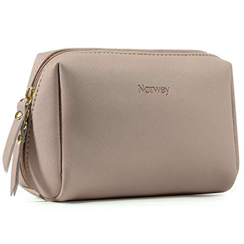 Narwey Small Vegan Leather Makeup Bag for Purse Travel Makeup Pouch Mini Cosmetic Bag for Women (Small, Brown)