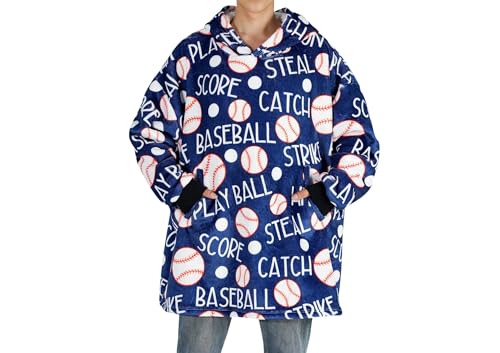 Baseball Gifts Themed Wearable Blanket Hoodie, Oversized Hooded Blanket, Plush, Cozy, Warm, Soft, One Size