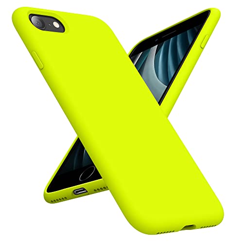 OTOFLY iPhone SE Case,iPhone 8 Case,Ultra Slim Fit Phone Cases Liquid Silicone Cover with Full Body Soft Bumper Protection Anti-Scratch Shockproof Case Compatible with iPhone SE/8,Fluorescent Yellow