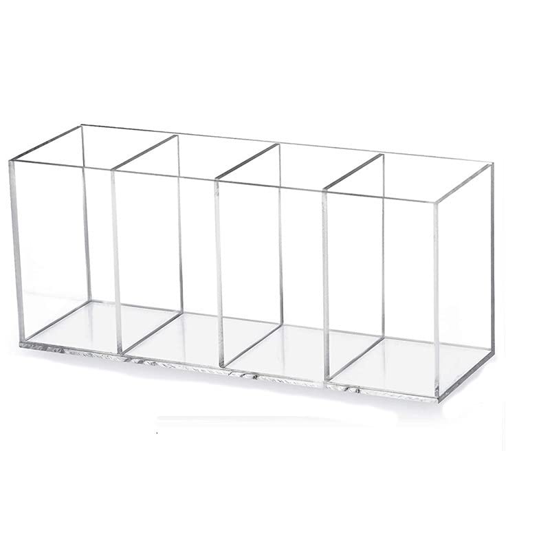 Acrylic Pen Holder 4 Compartments Clear Pencil Holder Organizer Makeup Brush Holder