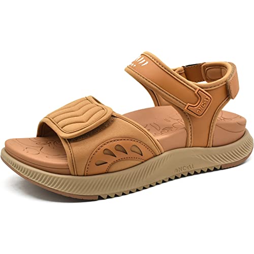 ONCAI Walking Sandals Women,Arch Support Hiking Sandals with Orthotic Outdoor Footbed for Plantar Fasciitis,Water Athletic Platform Sandalias Mujer with 3 Adjustable Strap Khaki/Beige Size 10