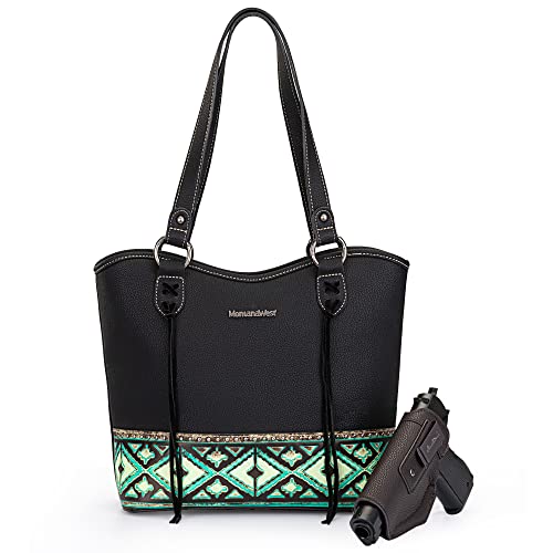 Montana West Western Handbag Tooling Leather Shoulder Bag Aztec Tote Bag with Detachable Holster for Women MWC-H145BK