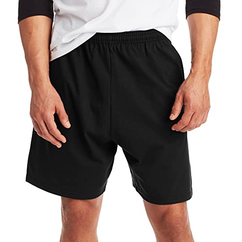 Hanes Mens Jersey Cotton With Pocket Workout-and-training-shorts, Black, X-Large US