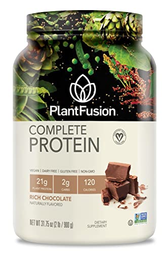 PlantFusion Complete Vegan Protein Powder - Plant Based With BCAAs, Digestive Enzymes and Pea Protein - Keto, Gluten Free, Soy Free, Non-Dairy, No Sugar, Non-GMO - Chocolate 2 lb