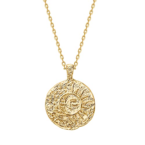 PAVOI Womens 14K Gold Plated – Yellow Gold Engraved Coin Pendant with Necklace