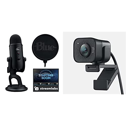 Blue Yeti Game Streaming Kit with Yeti USB Gaming, Podcast Mic, Pop Filter, PC/Mac/PS4/PS5 + Logitech StreamCam for Streaming and Content Creation, Full HD 1080p 60 fps, Smart Auto-Focus - Blackout