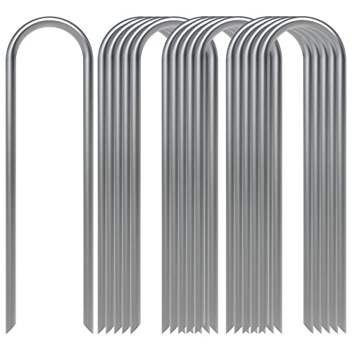 AAGUT 16 Pack Garden Landscape Staples 6 Inch Soaker Hose Stakes 11 Gauge Drip Line Irrigation Stakes Water Hose Hooks Galvanized Lawn U Pins Sod Nails for Chicken Wire, Drip Tubing, Dog Fence